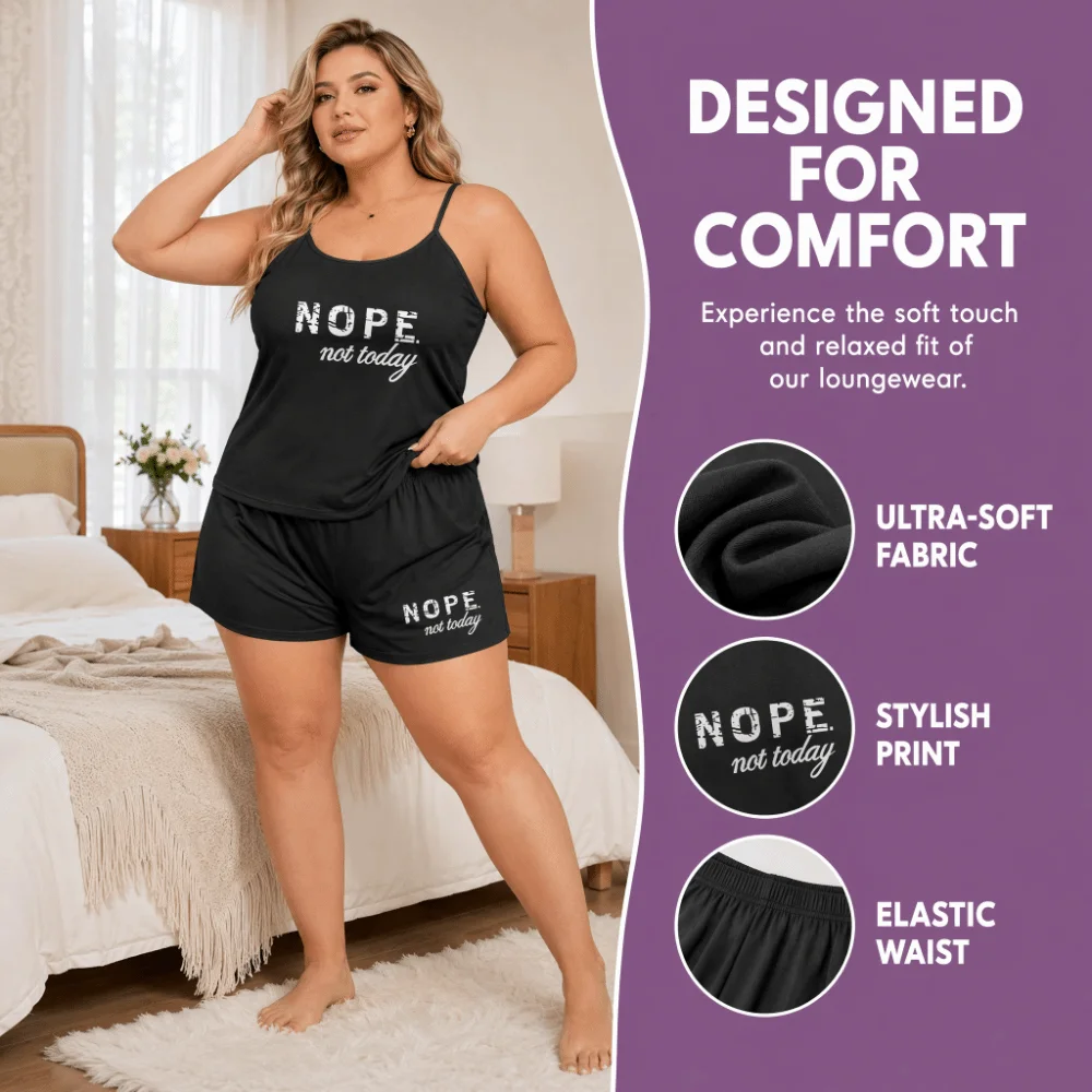 Ultra Soft Plus Size Pajama Set Oversized Elastic Printed Cami Pajama Set Letters Breathable Loose Sleepwear Set Loungewear