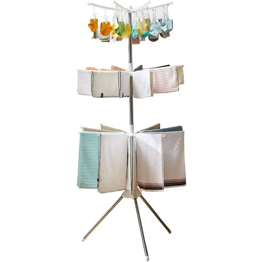 

3-Tier Indoor Clothes and Towel Drying Rack, Multifunctional White Balcony Organizer