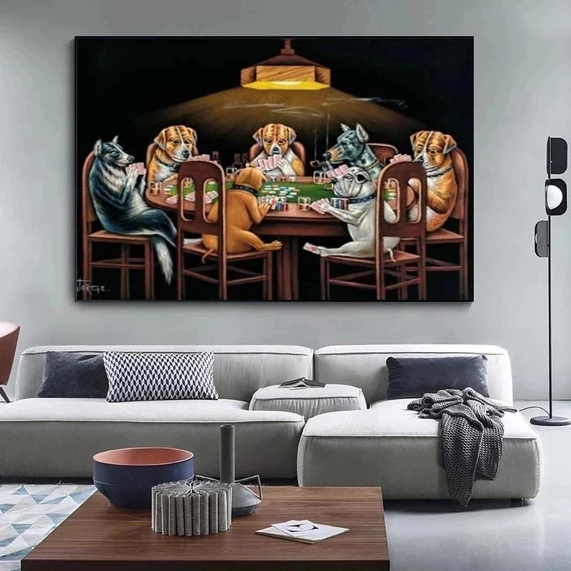 Abstract Funny Animal Dog Playing Poker Playing Billiard Canvas Painting Wall Art Pictures Posters Prints Living Room Home Decor