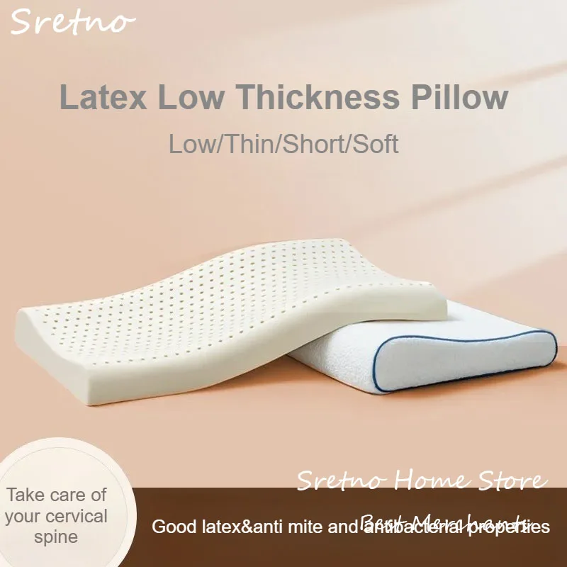 SRETNO Natural Latex Pillow Release Neck Pain Rubber Neck Pillow Protection Sleep Ultra Thin and Soft Low Core Pillows Almohadas