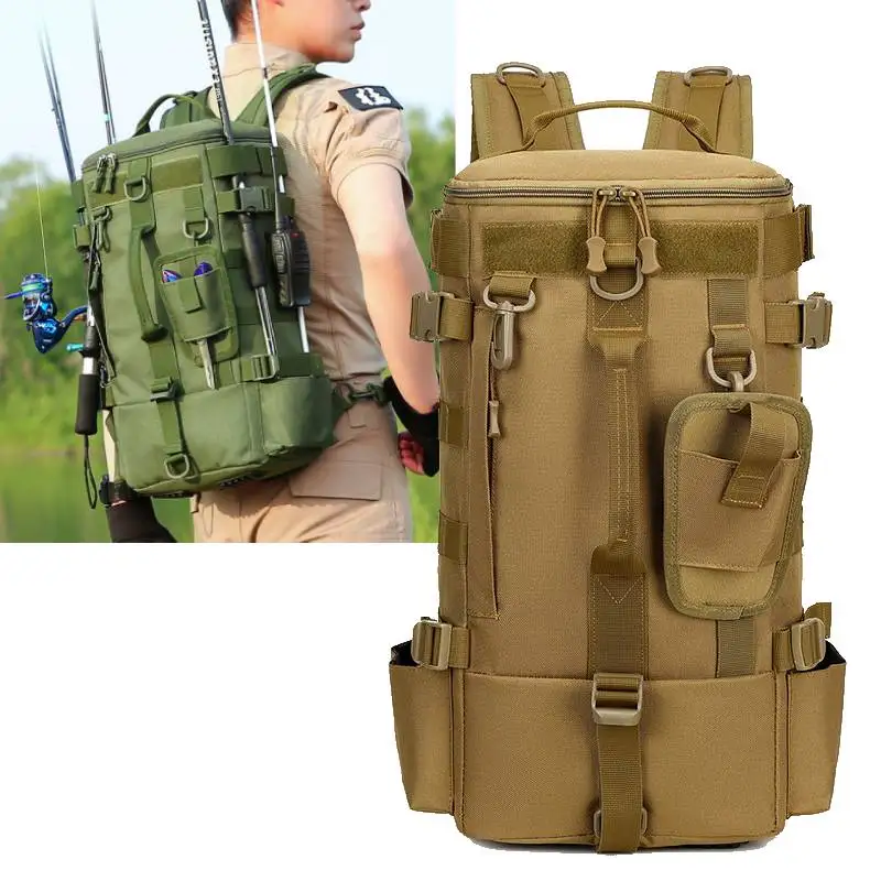scione Taktischer Angelrucksack, Tackle-Tasche mit Rutenhaltern, Aufbewahrung von Fischgeräten, Molle, Camping, Wandern, Outdoor, multifunktionale Tasche 4