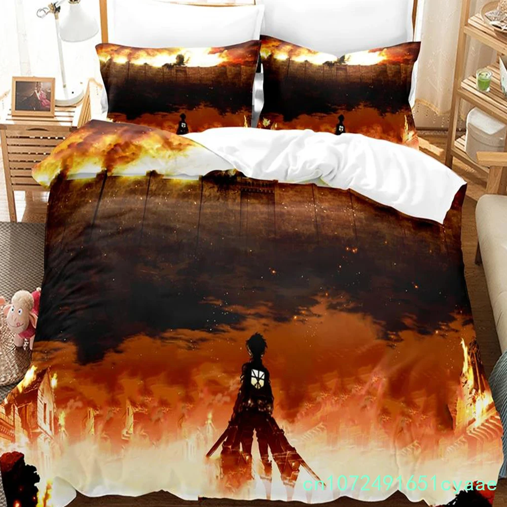 3D Printed Attack On Titan Final Season Bedding Set Eren Duvet Cover Double Twin Full Queen King Adult Kids Bedclothes Quilt Cov