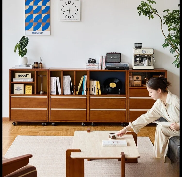 

yj15 Solid Wood Combination Cabinet Movable Medieval Style Multi-Functional Storage Drawer Cabinet