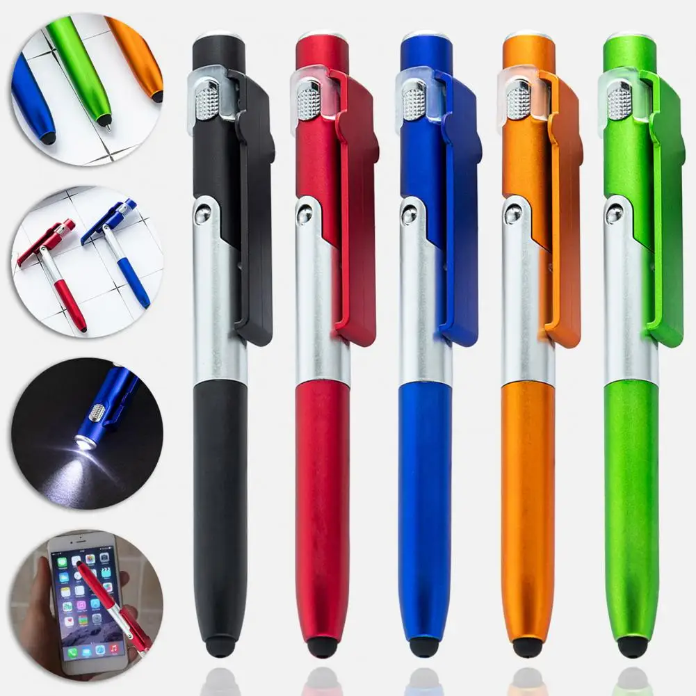 13.7cm 4-in-1 Ballpoint Pen With Stylus LED Light Phone Stand Smooth Writing Easy To Hold Ergonomic Ballpoint Pen Office Supply