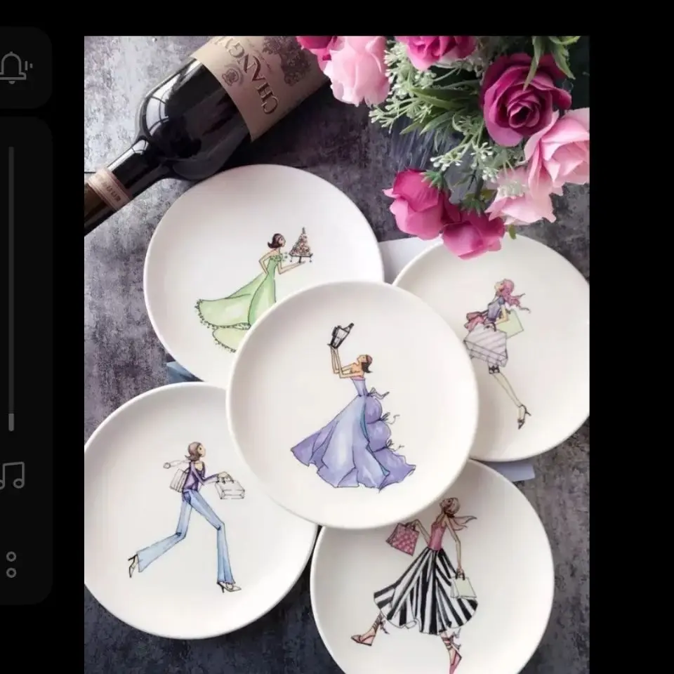 

Single bone china ins style romantic French girl plate flat plate breakfast dessert afternoon tea dessert decoration plate