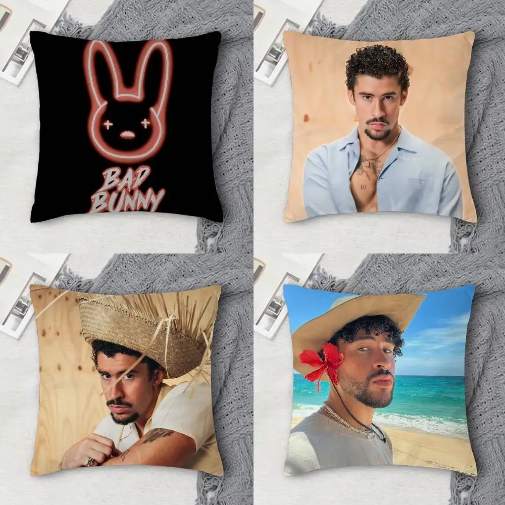 

B-Bad Bunny Double-sided Printed Square Decorative Cushion Cover for Sofa Living Room Home Decor
