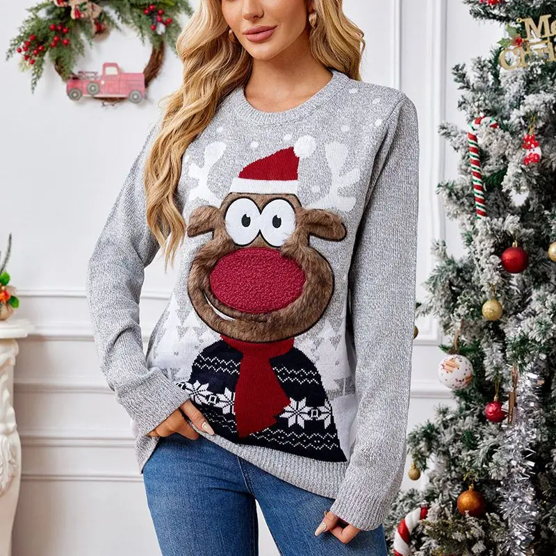 

Cisas Embroidery Ugly Sweater Couple Cross-Border Long Sve Loose Fit Commute Sle Polyester Acrylic Fiber