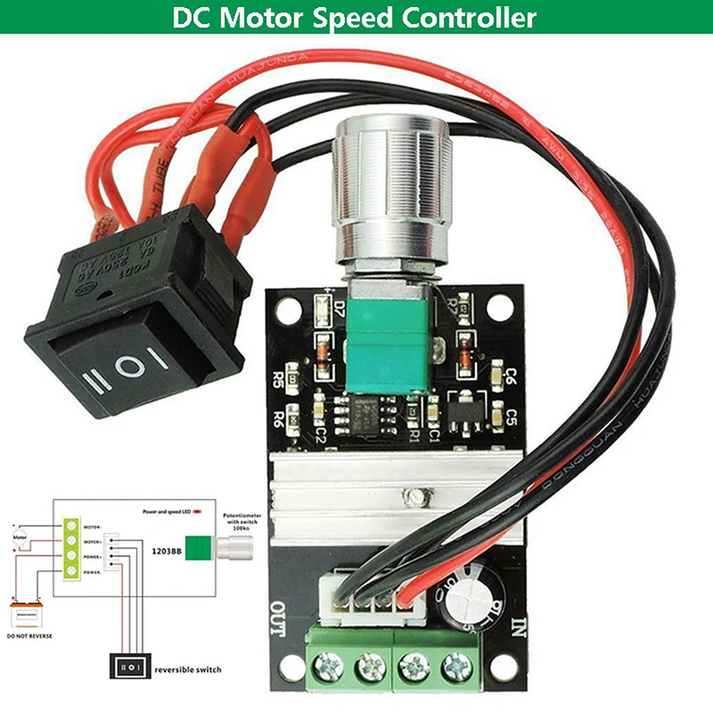 DC 6V 12V 24V 28V 3A 80W DC Motor Speed Controller PWM Speed Adjustable Reversible Switch 1203BB DC Motor Driver Reversing