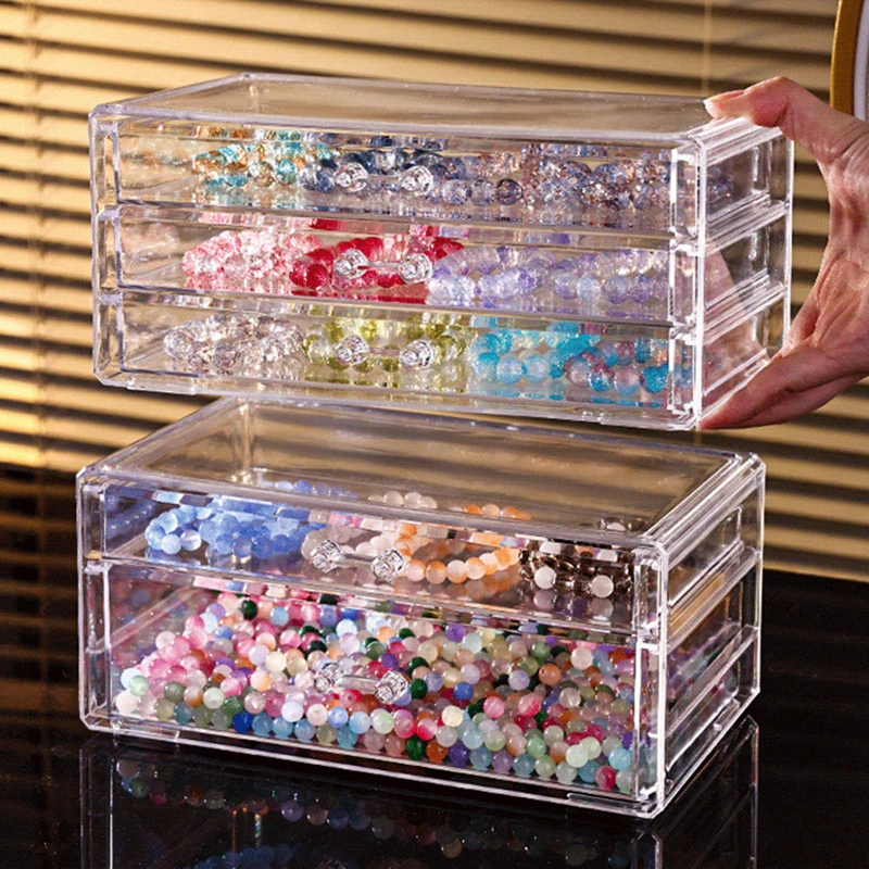 

Transparent Cosmetics Storage Drawer Box Jewelry Pearl Badge Storage Rack Desktop Makeup Lipstick Dust-Proof Storage Drawer Box