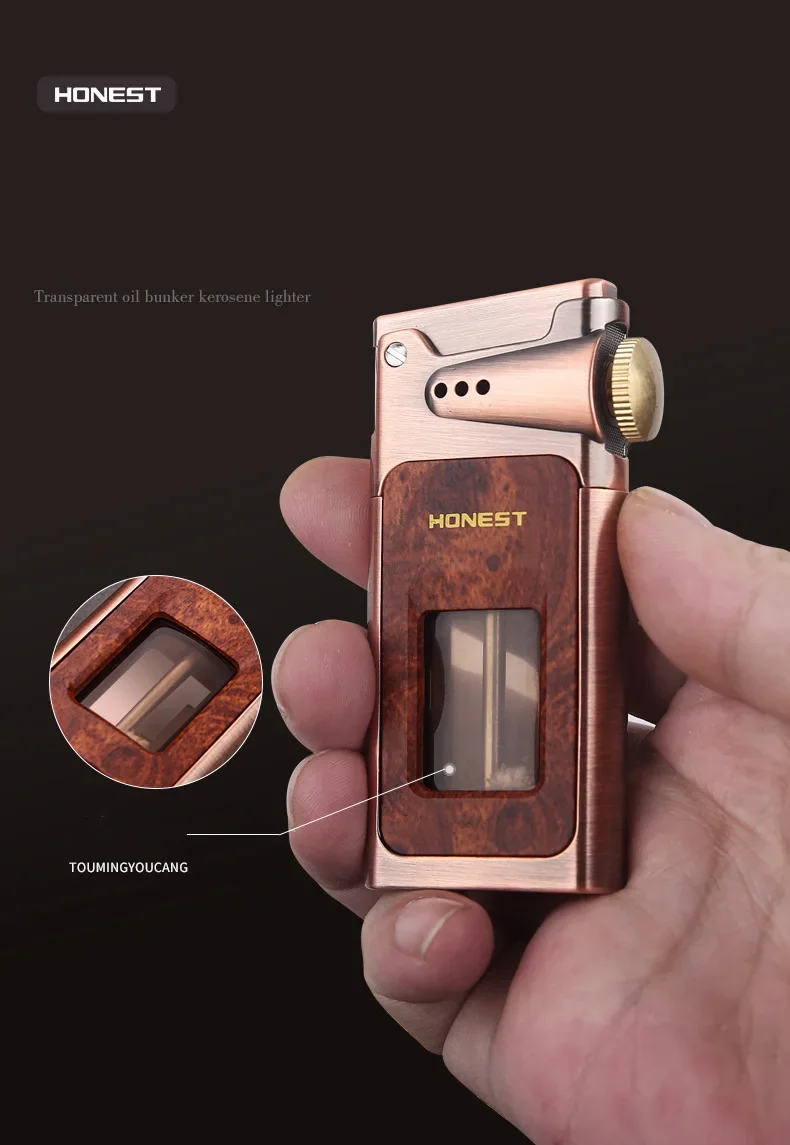 Baicheng Longjiao Retro Kerosene Lighter with One Click Launch Metal Grinding Wheel Perspective Oil Tank Creative Lighter