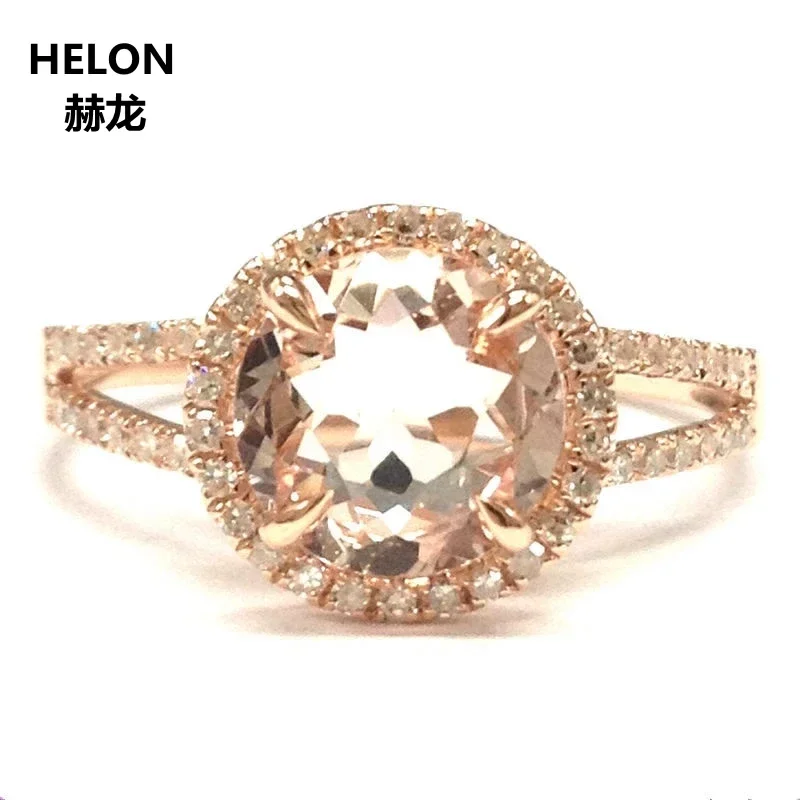 1.83ct Natural Diamonds & Morganite Women Ring Solid 14k Rose Gold Engagement Wedding Ring Halo Classic Fine Jewelry