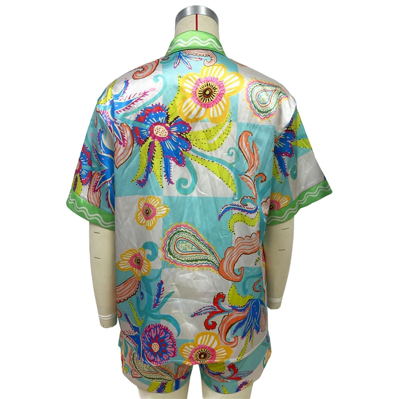 ABRT-ملابس نسائية مكونة من قطعتين كاجوال بأزرار سفلية وقميص علوي وسروال برباط أطقم بدلات صيفية