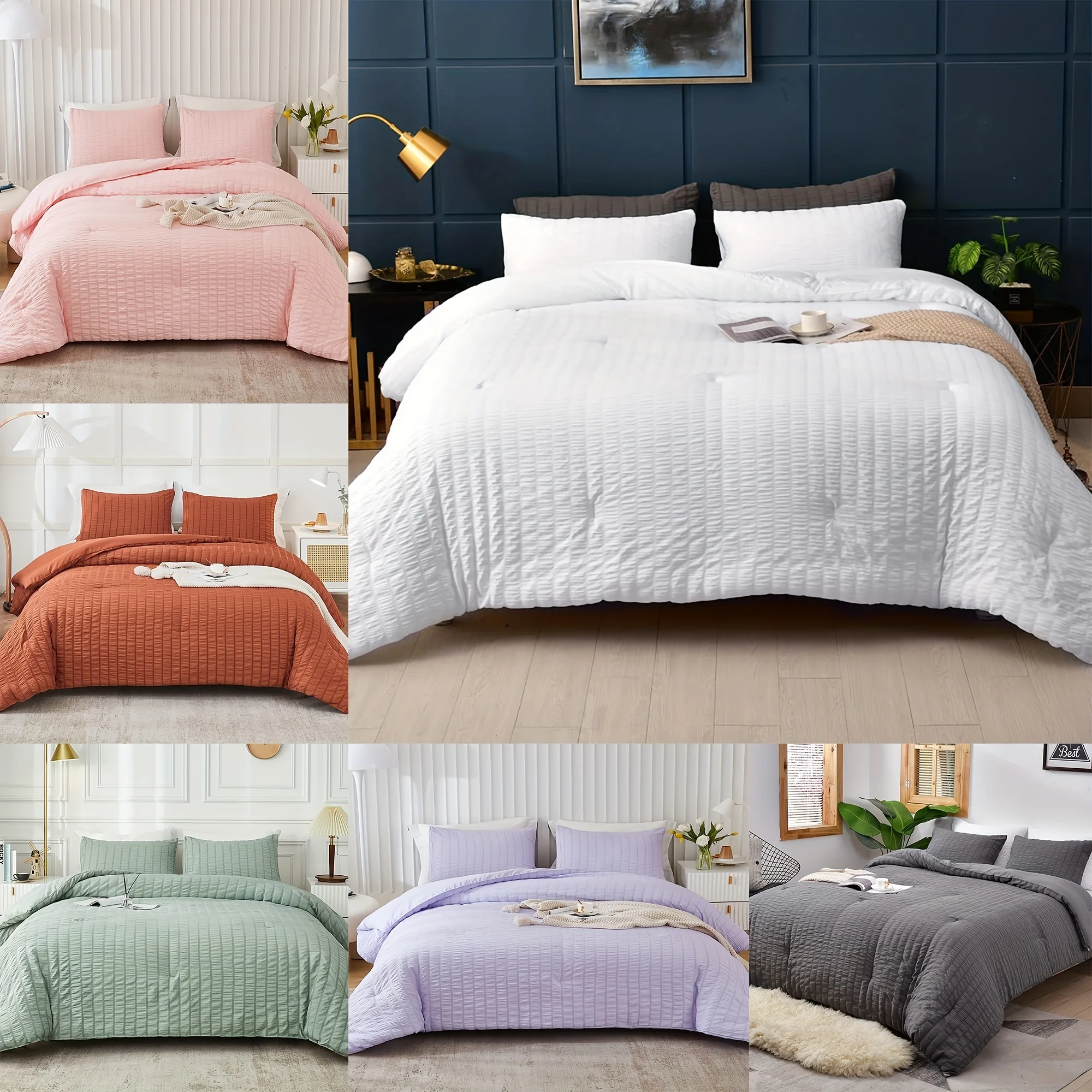 Modern Simple Solid Color Comforter, Soft Comfortable Skin-friendly Seersucker Style Bedding Set, For Bedroom Guest Room Dorm (1