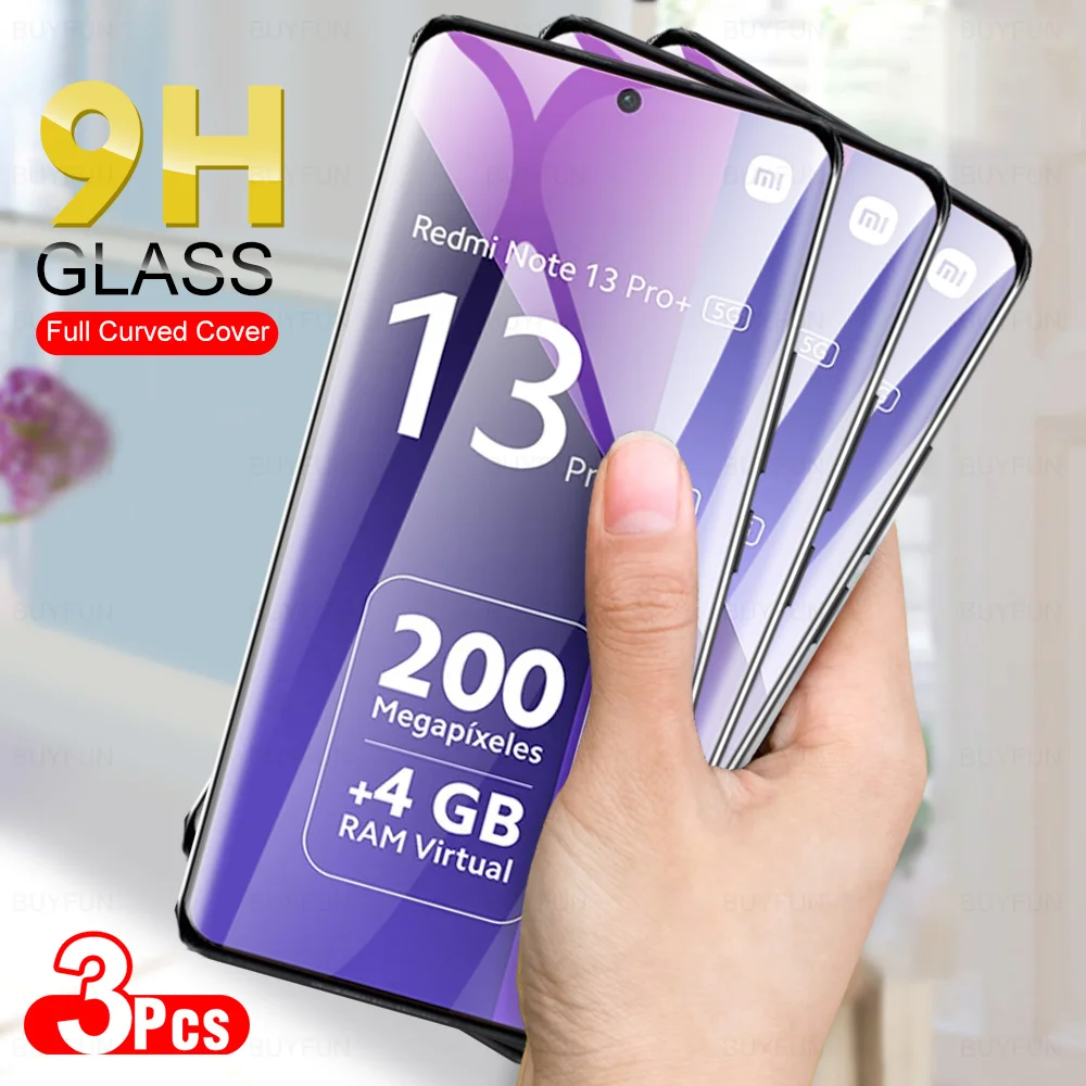 3Pcs 9H Curved Protective Glass For Xiaomi Redmi Note 13 Pro+ 5G Tempered Glass Redmy Note13 Pro Plus 13ProPlus Screen Protector