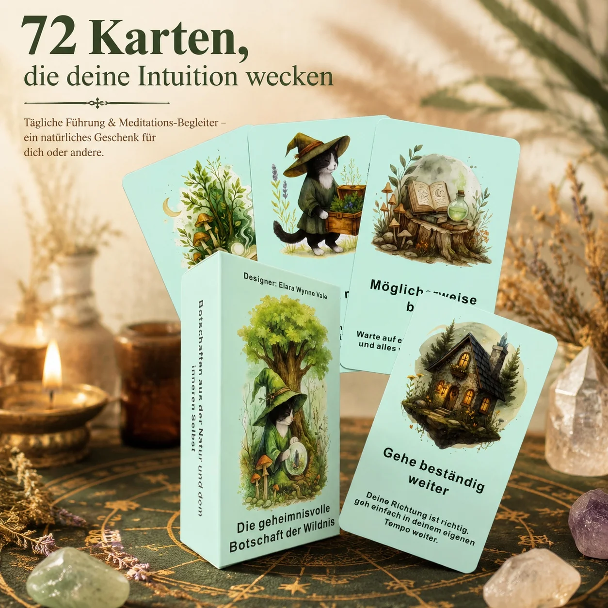 Wilderness Magic Orakelkarten auf Deutsch, 72-Karten-Tarot-Serie, Wahrsage-Tool, Kristall-, Pflanzen- und Tier-Totems
