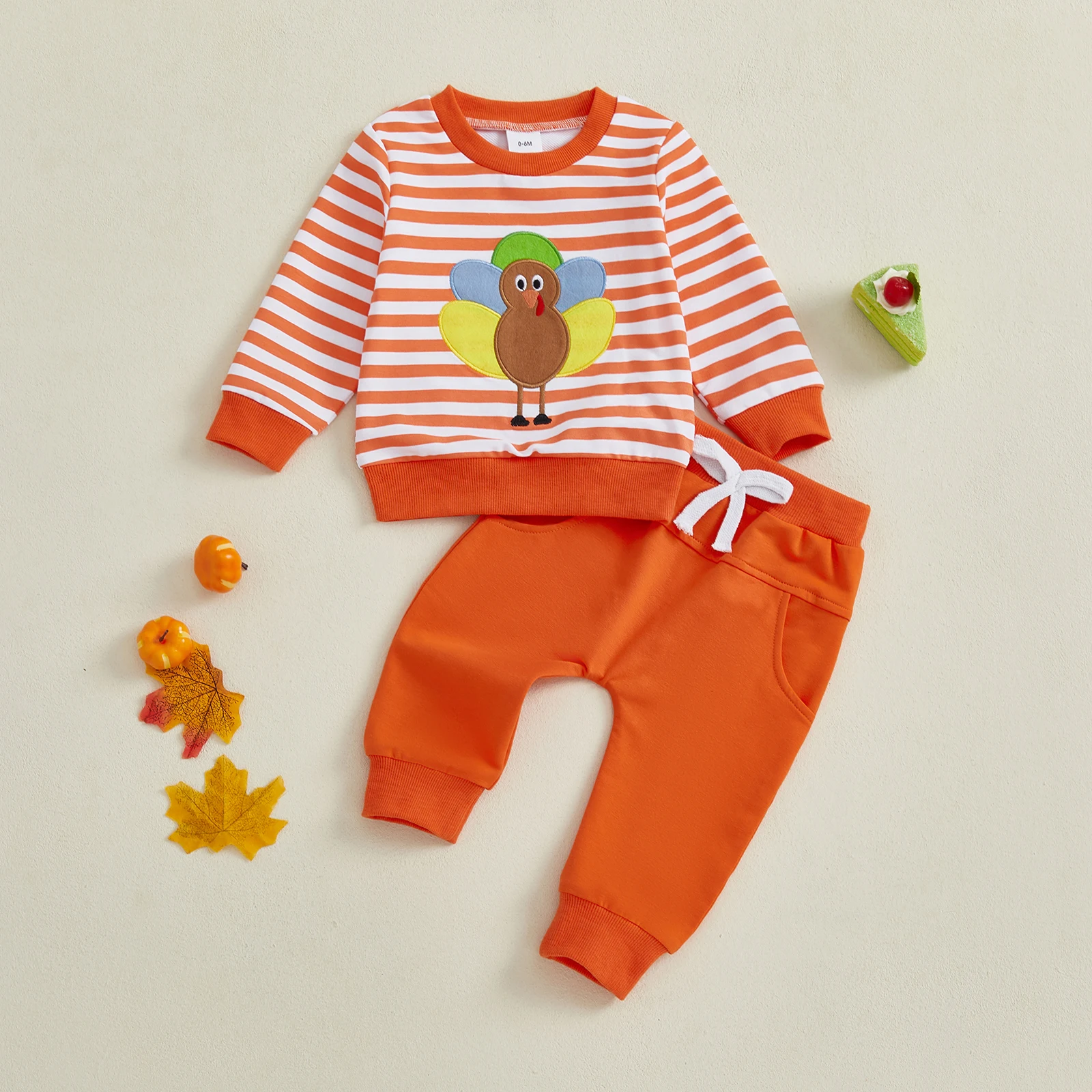 

2025-05-14 Lioraitiin Toddler Baby Boy Thanksgiving Outfits Long Sleeve Stripes Print Sweatshirt + Pants Set Clothes