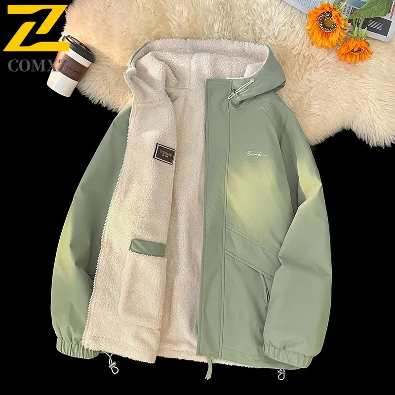 COMXZ Giacca Sherpa reversibile da uomo Cappotto da alpinismo impermeabile antivento Parka con cappuccio sportivo all'aria aperta in pile ispessito invernale