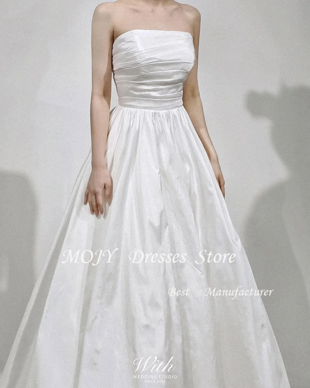 모지 심플 아이보리 A라인 웨딩드레스 오프숄더 스위트하트 한국 포토슛 플로어-길이 정장 신부 드레스 맞춤형 2025