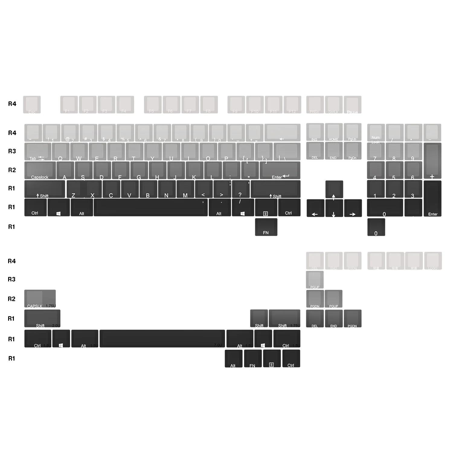 Mote Little Dust Grey Gradient Keycap Dip Dye Doubleshots PBT for keyboard 87 tkl 104 bm60 xd68 CSTC75 BM87 BM65 CSTC75 VN96