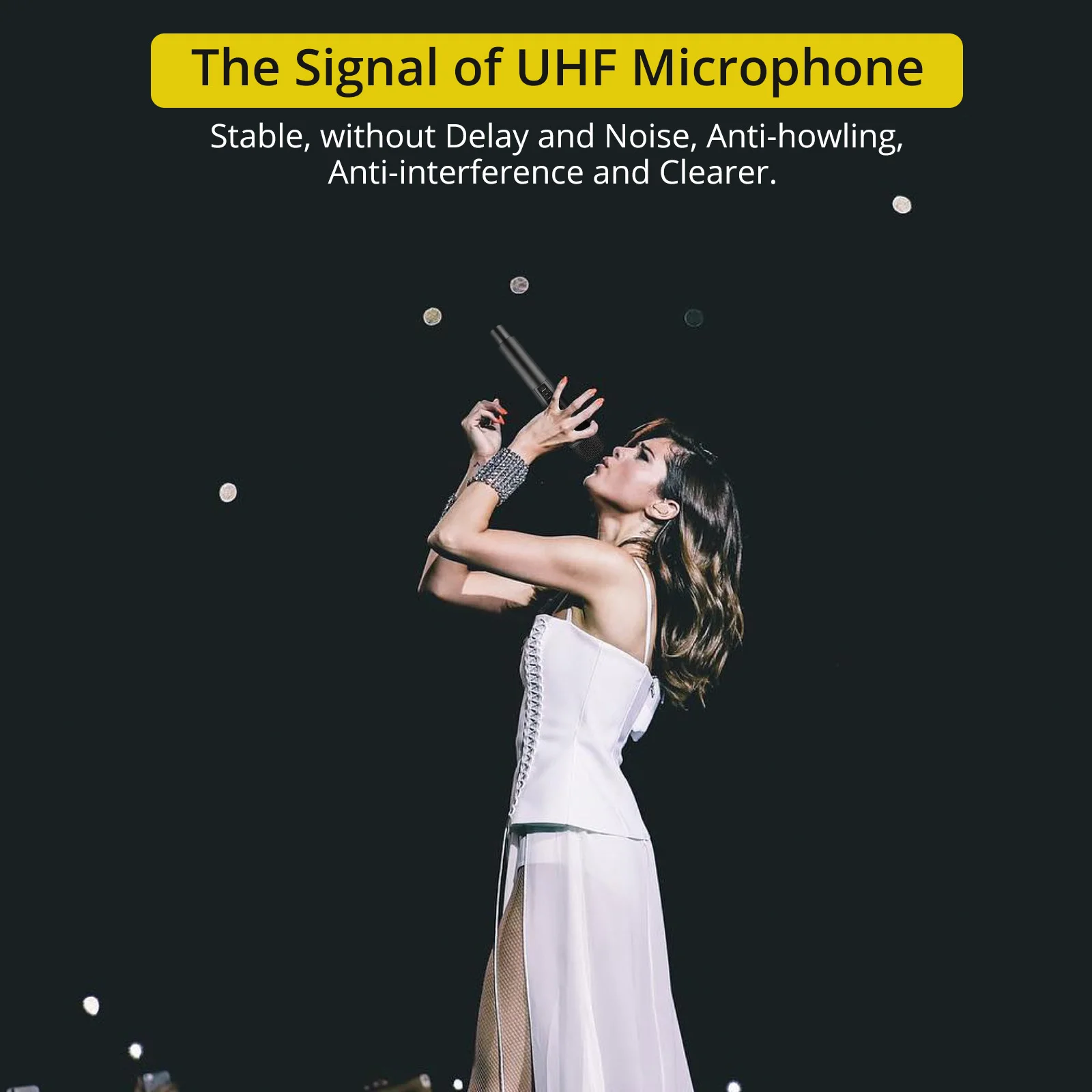 Micrófono inalámbrico UHF Receptor de mano con enchufe recargable dual para Karaoke