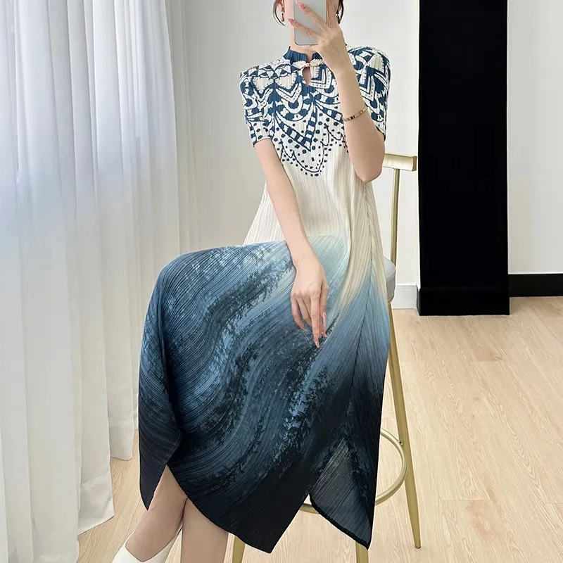 Vestido de verano con estampado para mujer, traje holgado de longitud media, Cheongsam mejorado, novedad de 2024