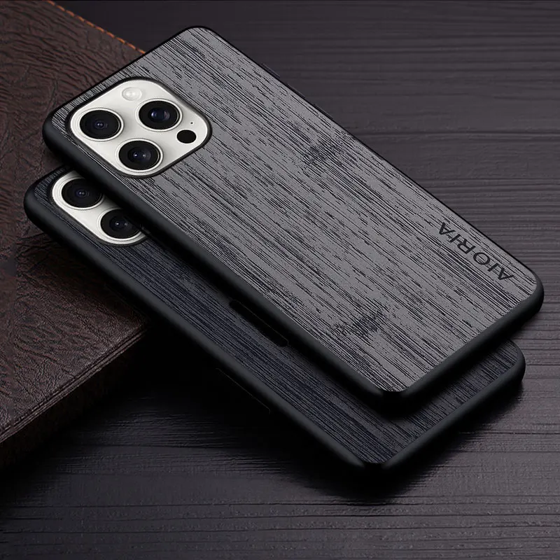 Case for Apple iPhone 16 Plus Pro Max 5G funda bamboo wood pattern Leather new phone cover Luxury coque for iPhone 16 Pro Max