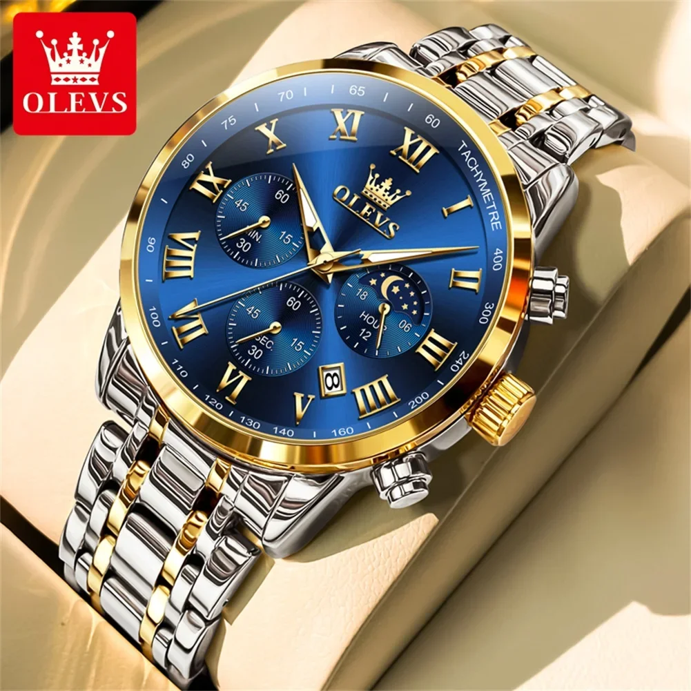 OLEVS Top Brand Luxury Men's Watch Waterproof Luminous Hands High Quality Stainless Steel Timing Business Man Quartz Wristwatch