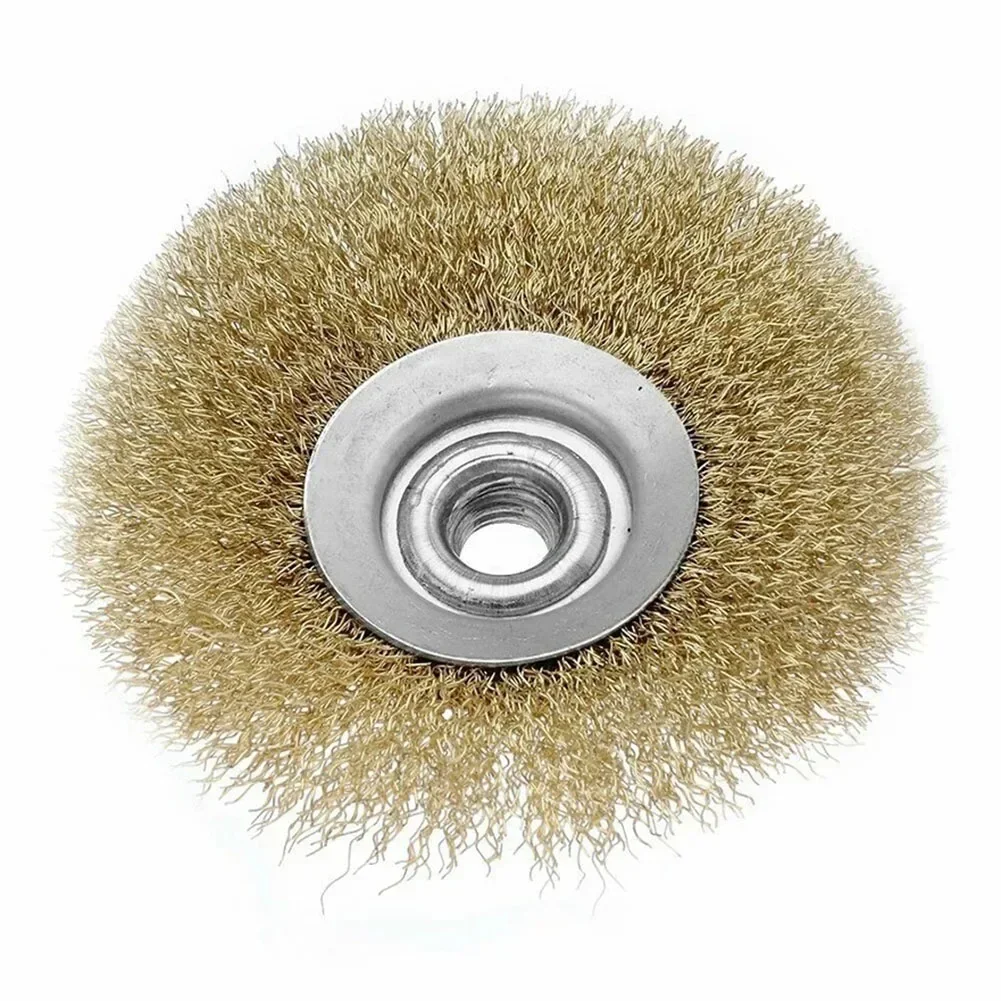 Brosse métallique biseautée en acier plaqué cuivre, filetage M14, distant, meuleuse d\'angle, élimination de la rouille, outil de livres