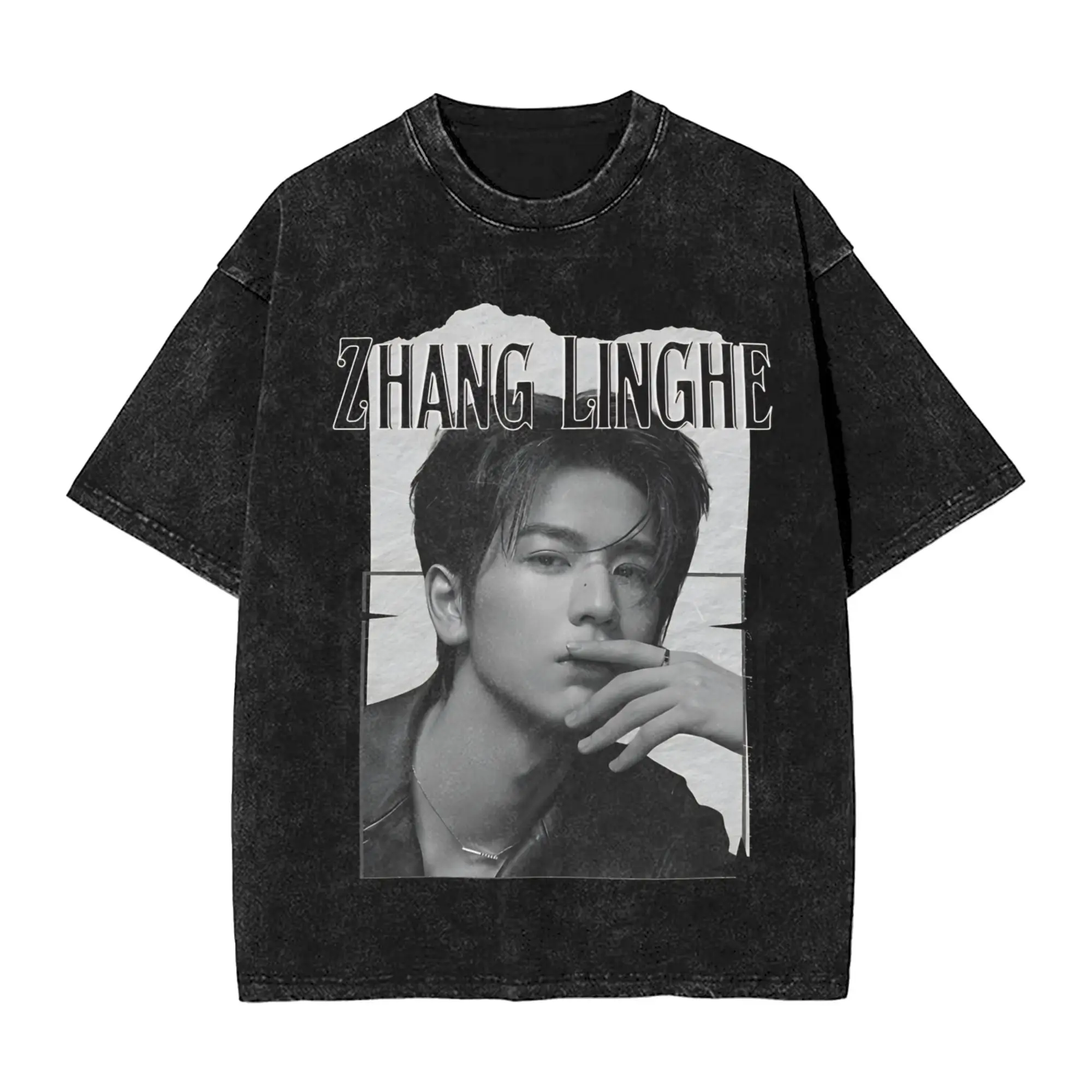 Washed T Shirt Zhang LingHe Hip Hop Vintage T-Shirt Harajuku C-Drama Actor Streetwear Short Sleeve Printed Tops Tees Men Women