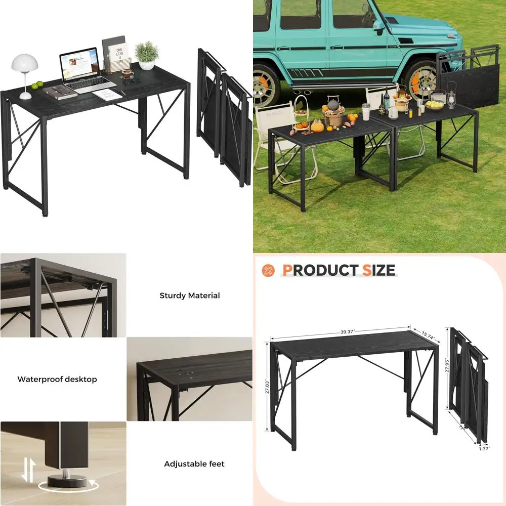 

Портативный складной стол для небольших помещений - компактный, простая сборка, идеально подходит для домашнего офиса, спальни, кемпинга, путешествий - черный