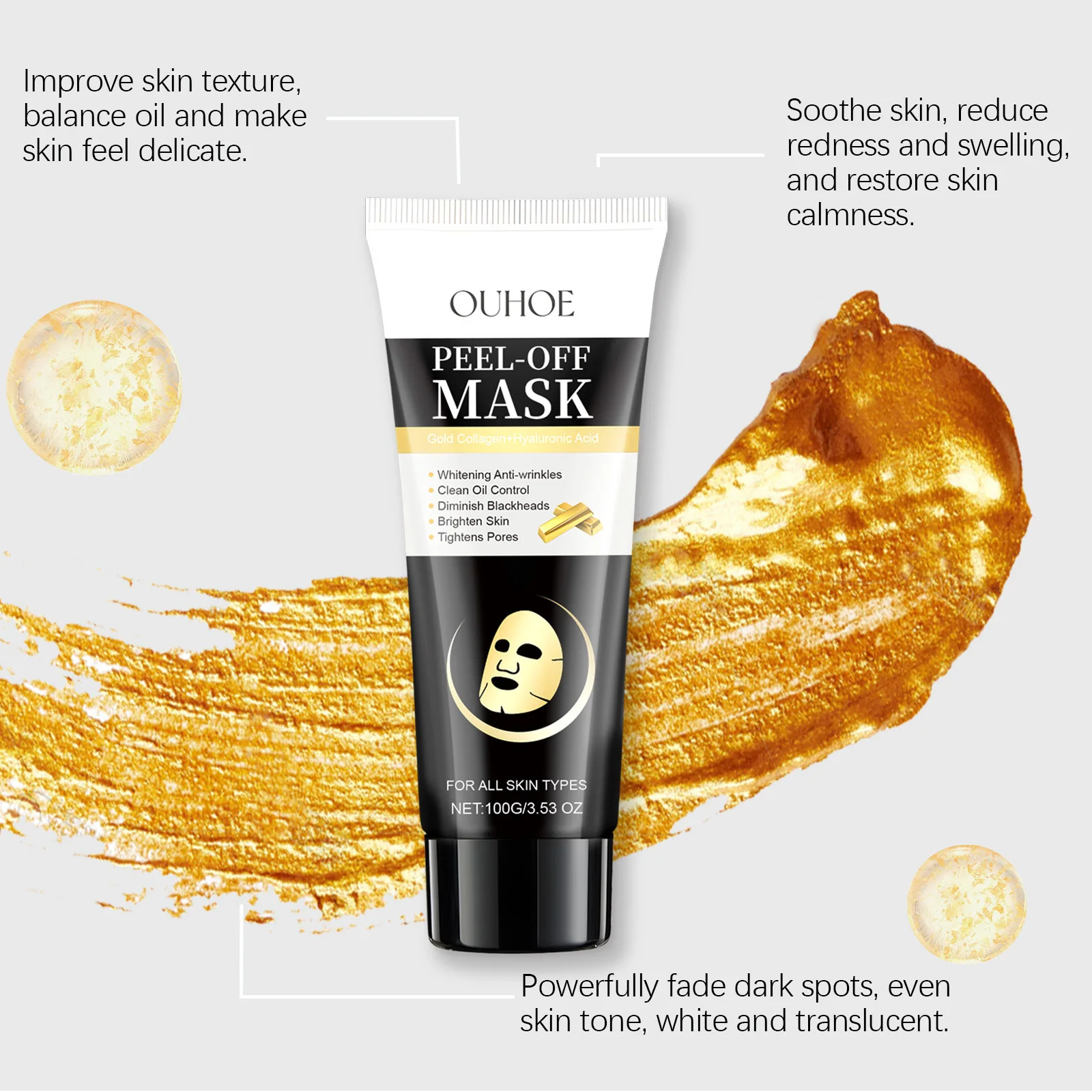 Gold Collagen Peel off Mask Deep Cleansing Blackhead Shrink Pores Oil-Control Brightening Lifting Firming Moisturizing Skin Care