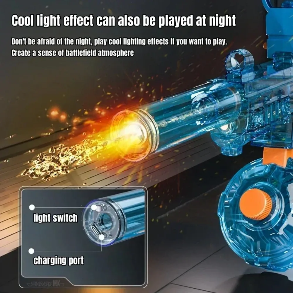 Pistola de agua eléctrica UMP45, submáquina completamente automática con luz, gran capacidad, para exteriores, playa, piscina, juego de disparos, juguete para niños