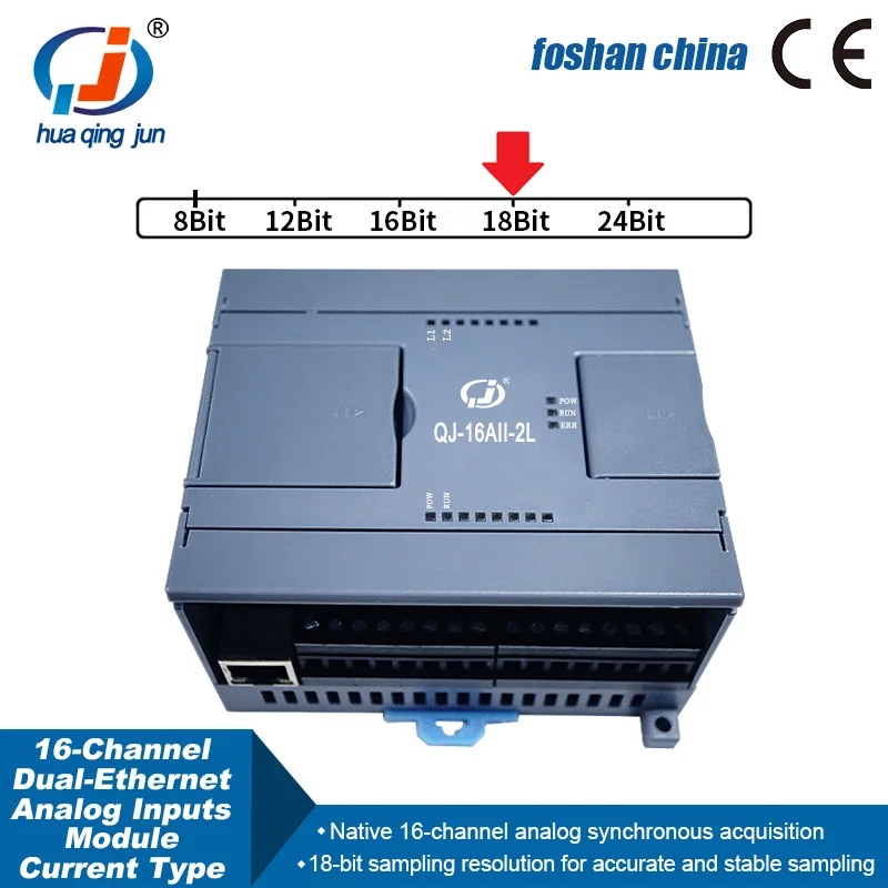 Huaqingjun Módulo de entrada analógica de doble ethernets de 16 canales 0-20mA Modbus RTU Modbus TCP admite placa AI de servidor en la nube para PLC HMI