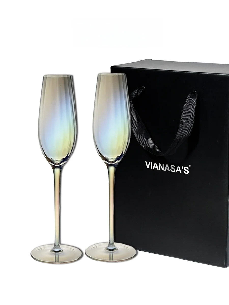 

Роскошные хрустальные бокалы для шампанского и вина «Радуга» в подарочной коробке, французские бокалы для сладкого вина ручной работы из хрустального стекла