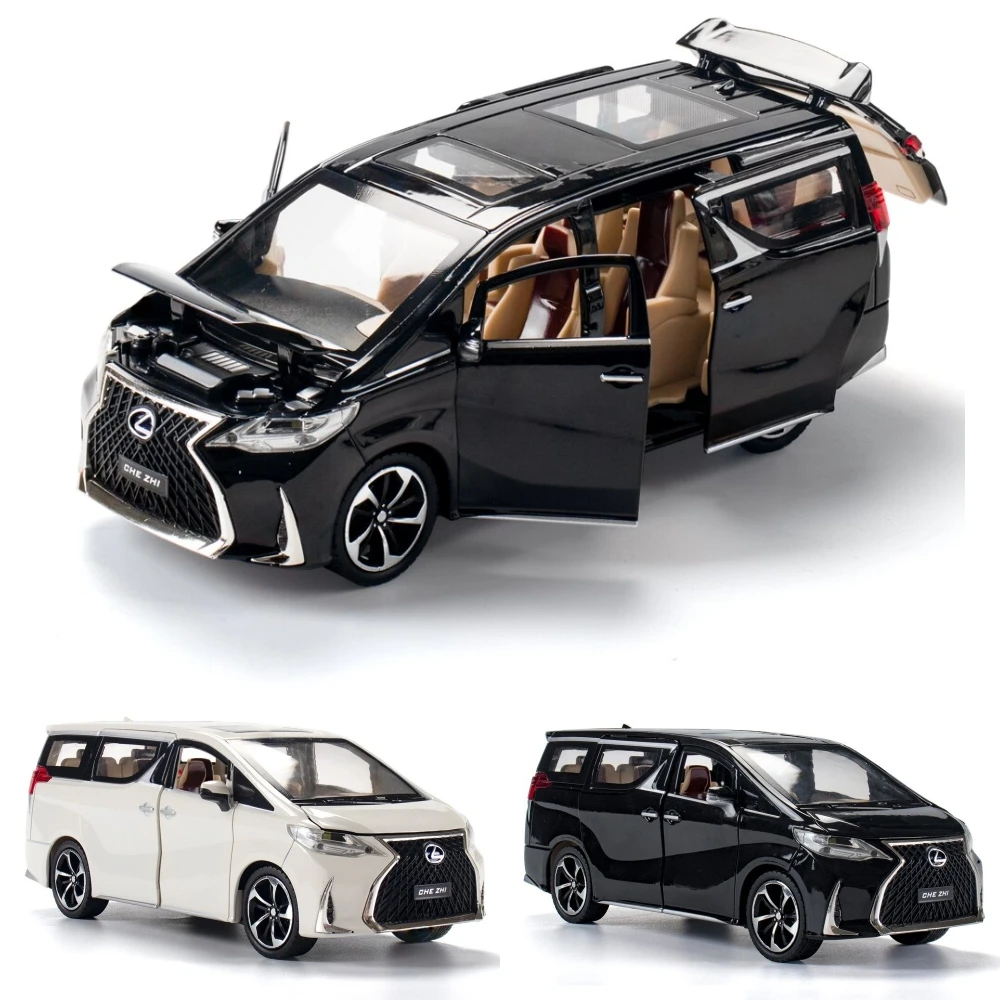 Lexus LM300H MPV Van Diecast Toy Car Model, Miniature Rib Back, Sound and Light Doors, Openable Collection, Gift for Boy, peuv, 1/24