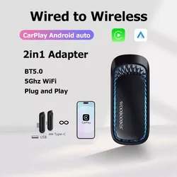 Wired to wireless CarPlay Android auto RGB box adapter for OEM car radio with USB / Type-C plug and play smart link CarPlay cars