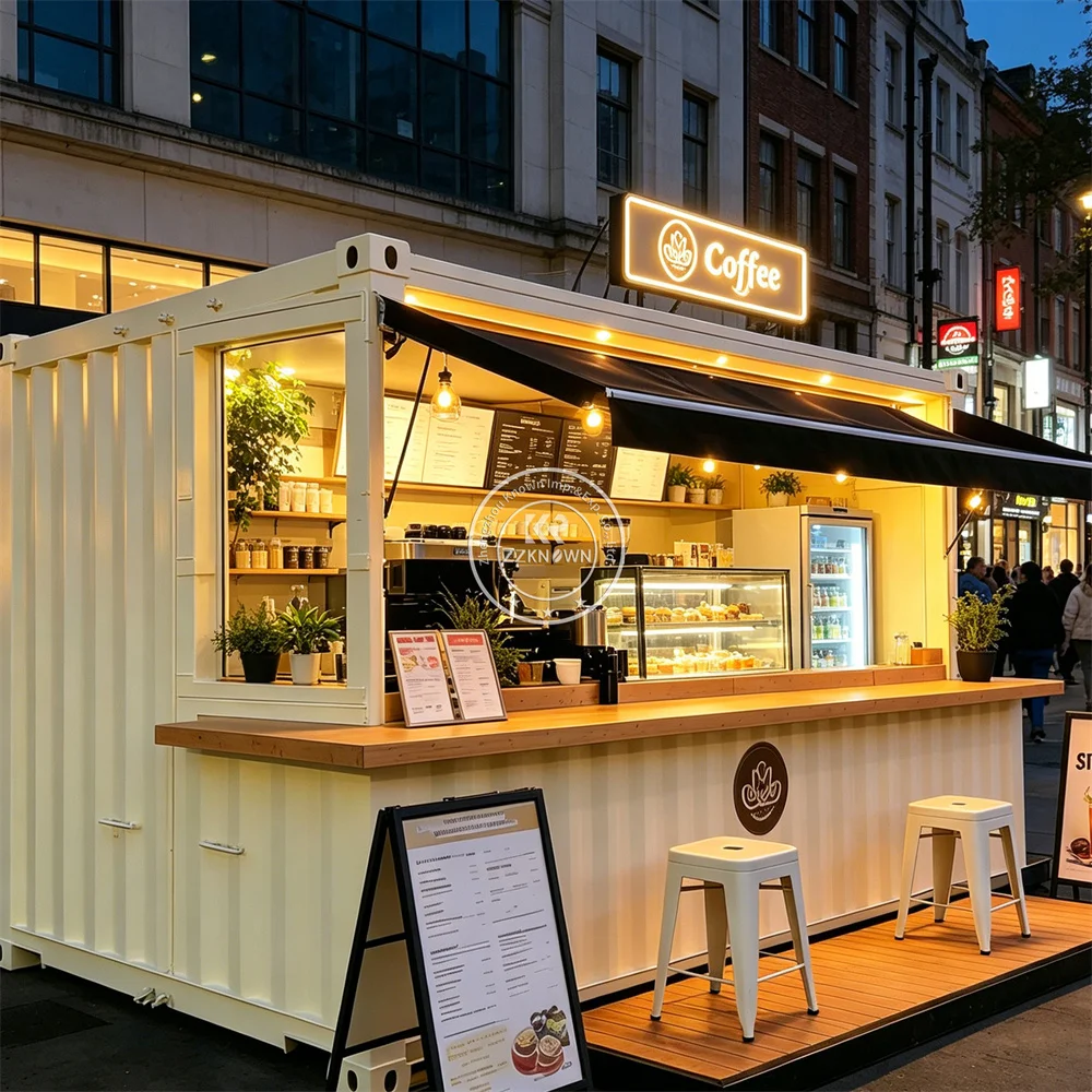 

Outdoor Food Container Trailer Mobile Coffee Tea Juice Smoothie Truck Prefabricated Container Bar With Kitchen Setup