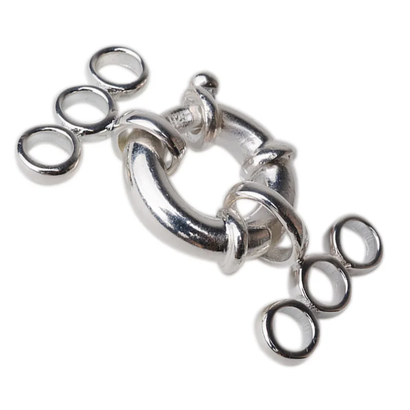 

Solid 925 Sterling Silver 3-Strand Round Jumbo Hook and Eye Spring Bolt Ring Clasp