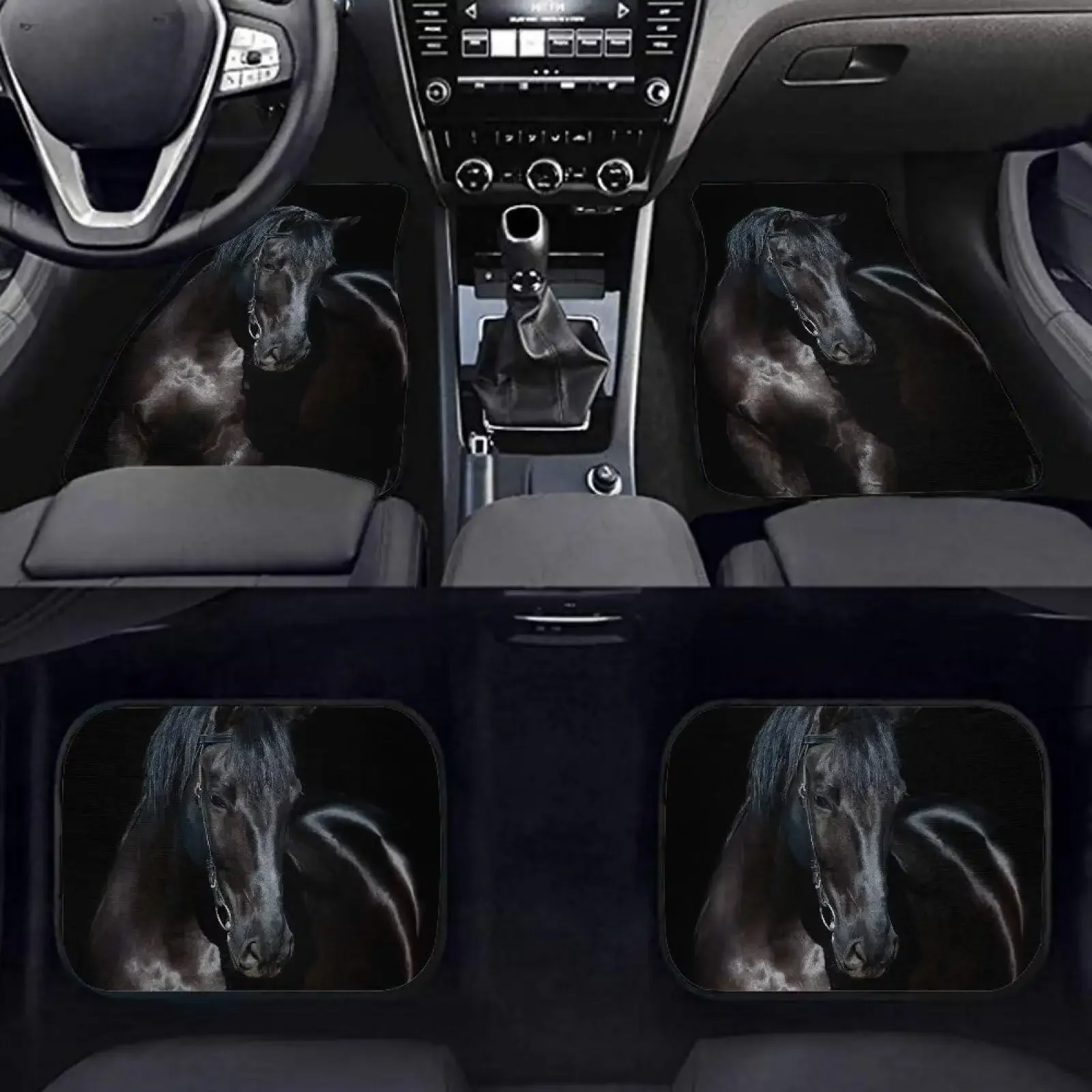 

4 Pcs Car Floor Mats All Weather Carpets Fit Most Trucks SUV Van,Black Horse Universal Fit Automotive Foot Mats