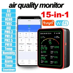 Smart Life 15 en 1 Monitor de calidad del aire Tuya WiFi PM2.5 Detector CO2 CO TVOC HCHO PM AQI Temperatura y humedad para el hogar y la oficina