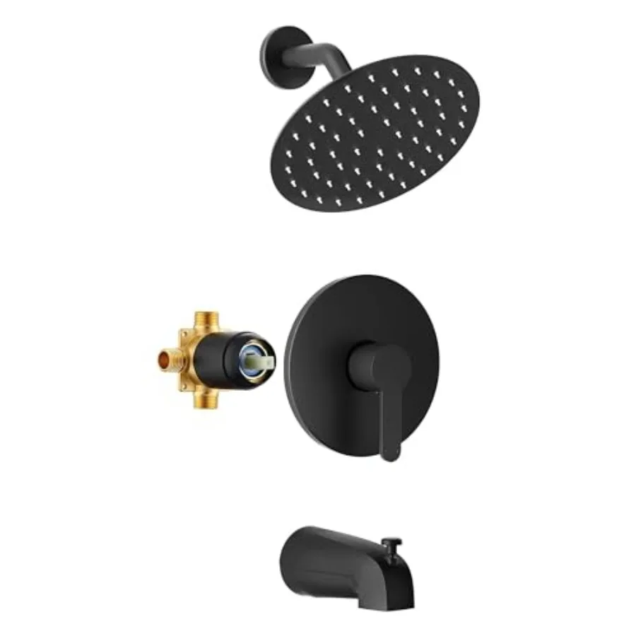 

Esnbia Matte Black Shower Faucet Set, 8-Inch Rain Shower Head and Handle Set, Bathtub Shower Faucet Set with Single Handle and