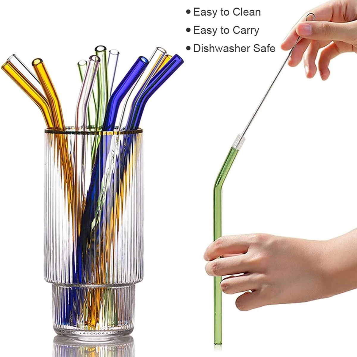 50PCS 8mm Glass Straws Reusable Drinking Straws Cocktail Eco-friendly Straws for Bar Beverages Milkshakes Tea Smoothies Juice