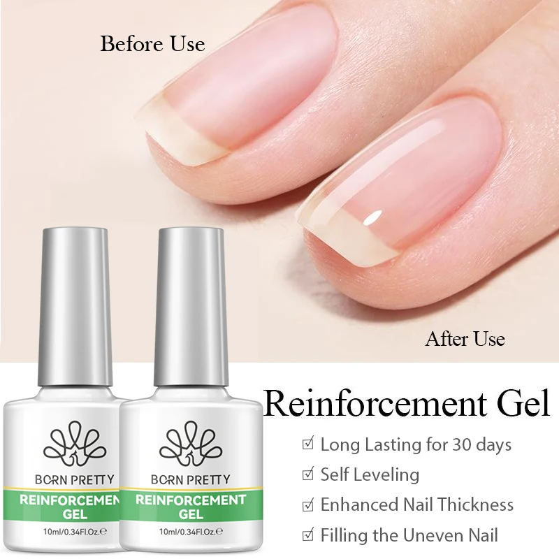 BORN PRETTY 10ml Klares Verstärkungsgel UV LED Soak-Off Selbstnivellierendes Nagelstärkungsgel Reparatur Maniküre DIY Salon