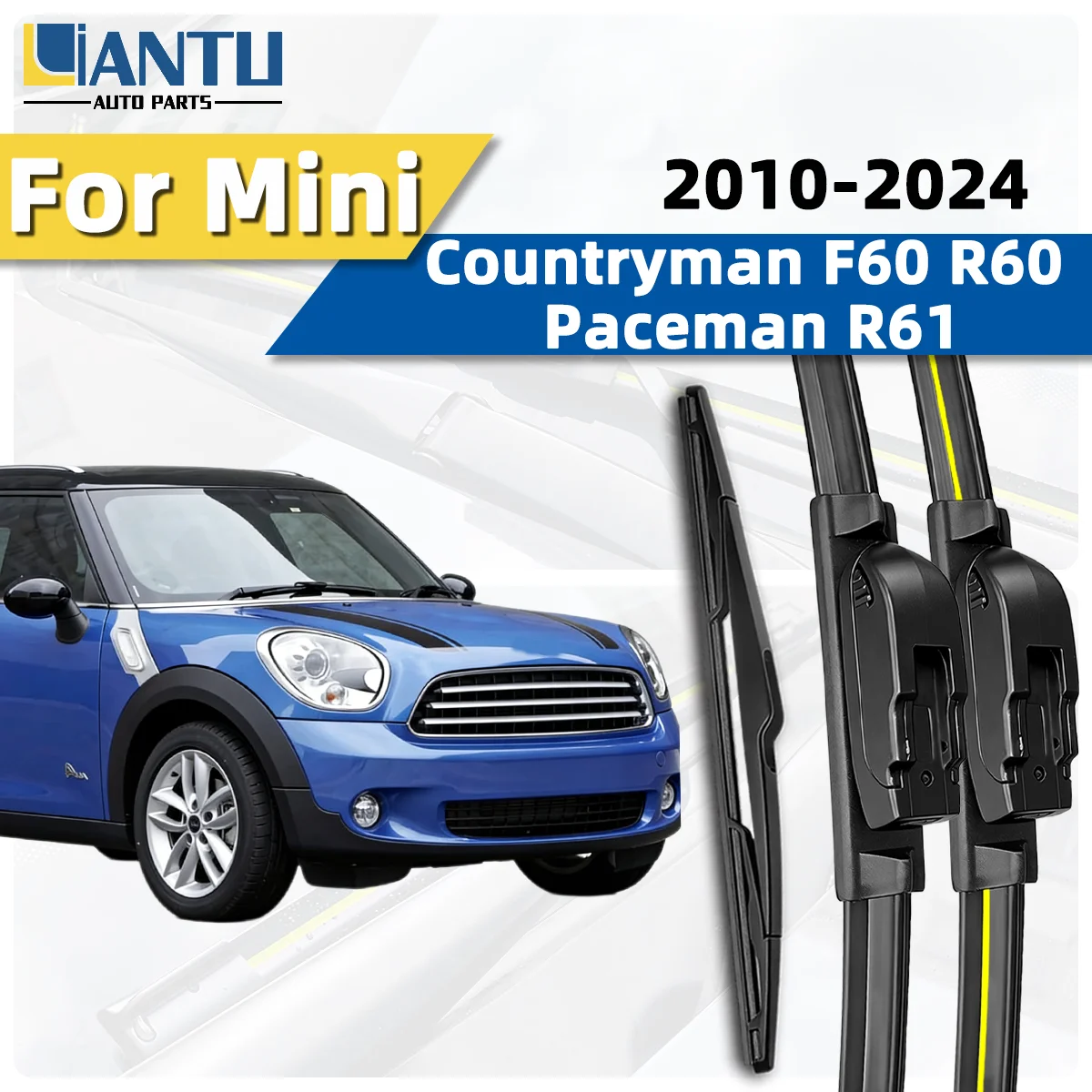 3-teiliges Scheibenwischer-Set für vorne und hinten, passend für Mini Countryman F60 R60 Paceman R61 2010-2024, geräuscharmer Scheibenwischer, Autozubehör