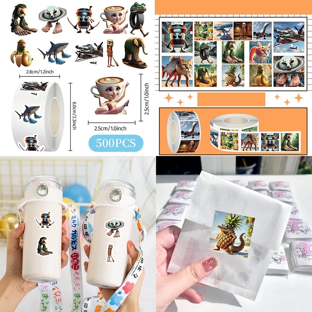 

500pcs Abstrac Aniaml Tung Tung Sahur Stickers Roll Funny Italian Brainrot Animals Seal Label Sticker for Laptop Kid Sticker Toy