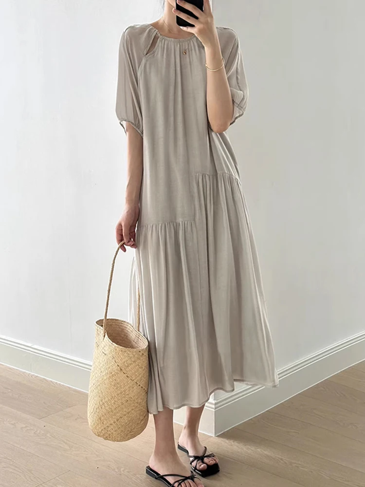 Casual rotondo Ne Hollow ort Sve Long Dr Donna Estate Nuovo allentato di grandi dimensioni drappeggiato Lazy Vaion Dr Gonna a trapezio