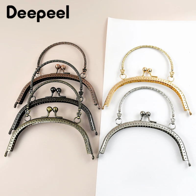 1/2/5Pcs Deepeel Embossed Metal Purse Frame Bags Handle for Handbag Wallet Kiss Lock Clasp DIY Sewing Bracket Bag Accessories