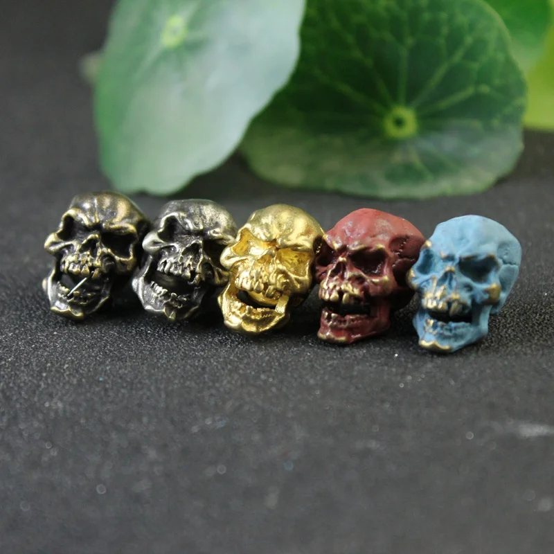 EDC Paracord Beads Punk Skull Retro Brass Umbrella Rope Lanyard Pendant Red Copper Knife Bead DIY Bracelet Keychain Accessories