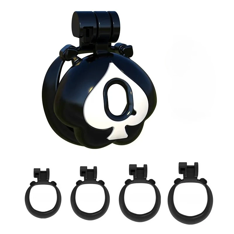 Cute Queen of Spades Chastity Cage CB Penis Lock with 4 Size Cock Rings SM Chastity Device Urethral Lock for Men Product Sex Toy