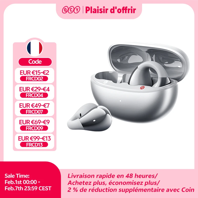 QCY Crossky C30S écouteurs sans fil à oreille ouverte haute résolution avec LDAC écouteurs à pince Bluetooth 6.0 Clip sur OWS casque de sport 40 heures